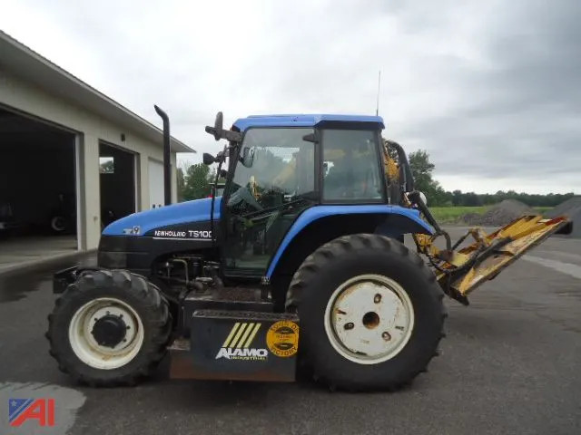2002 New Holland TS100 Tractor with Boom Mower/Flail