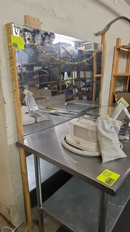 Wood frame mirrors. Features rectangular glass mirror mounted on a wood backing frame. 51"W x 66"H. Table, appliances, and background items not includ