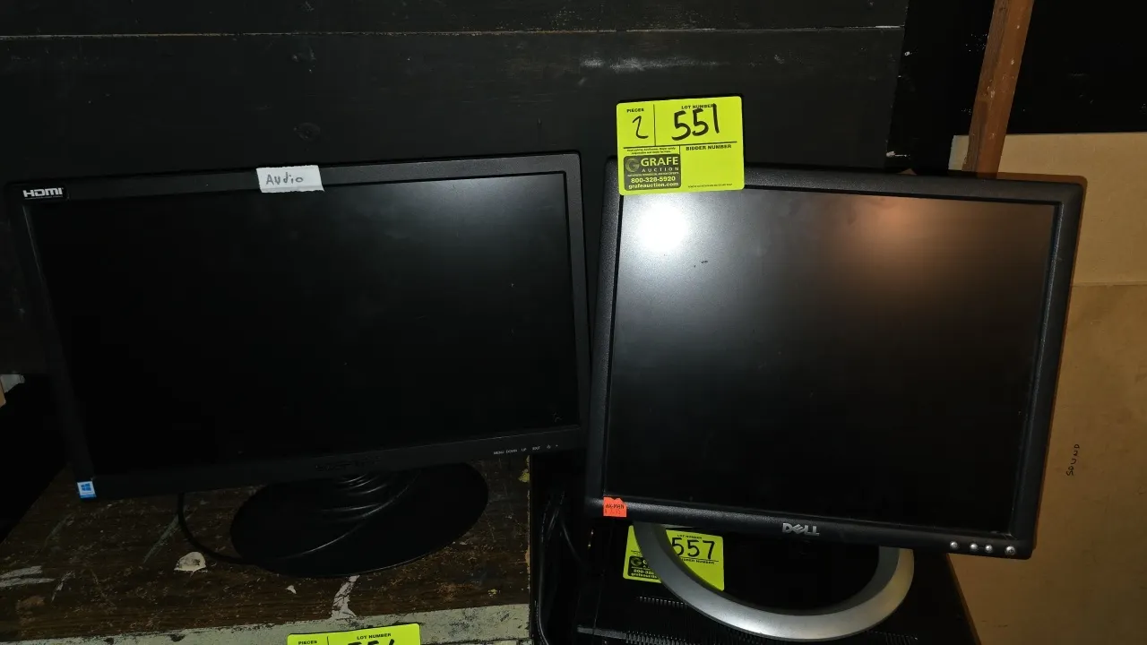 Dell 1704FPTt and Sceptre E20 computer monitors. Includes (1) Dell 17" flat panel monitor on an adjustable stand and (1) Sceptre 20" monitor with HDMI