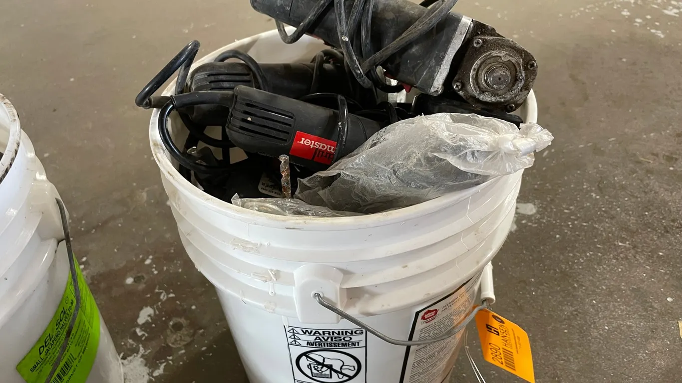 Pail of Various Branded Grinders