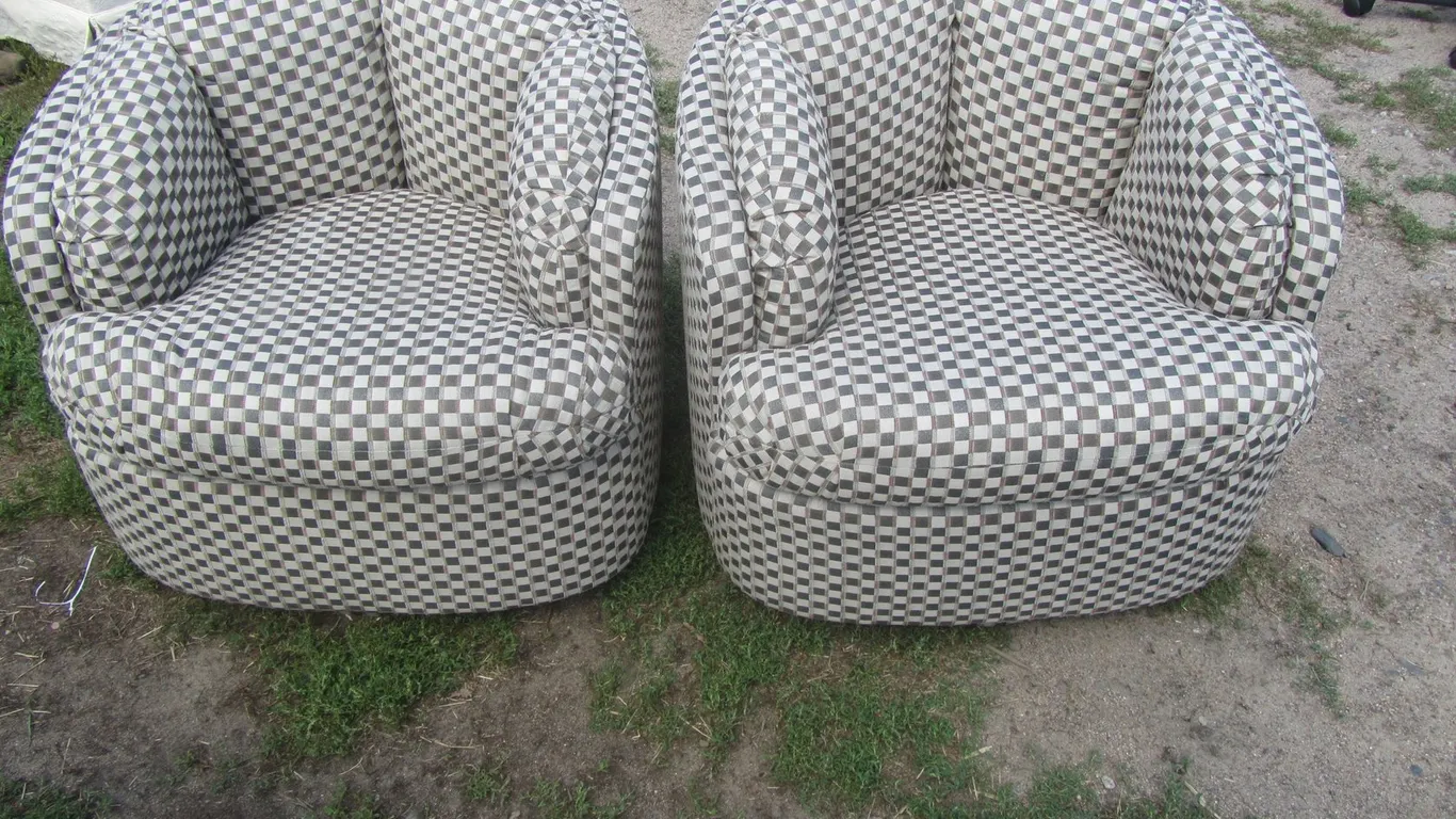 Pair Of Carson's Upholstered Spinning Chairs