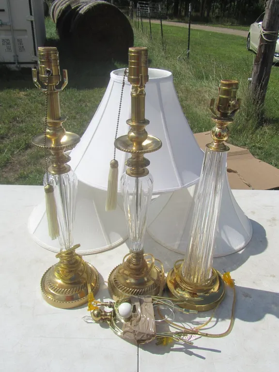(3) Crystal Glass Table Lamps w/Shades