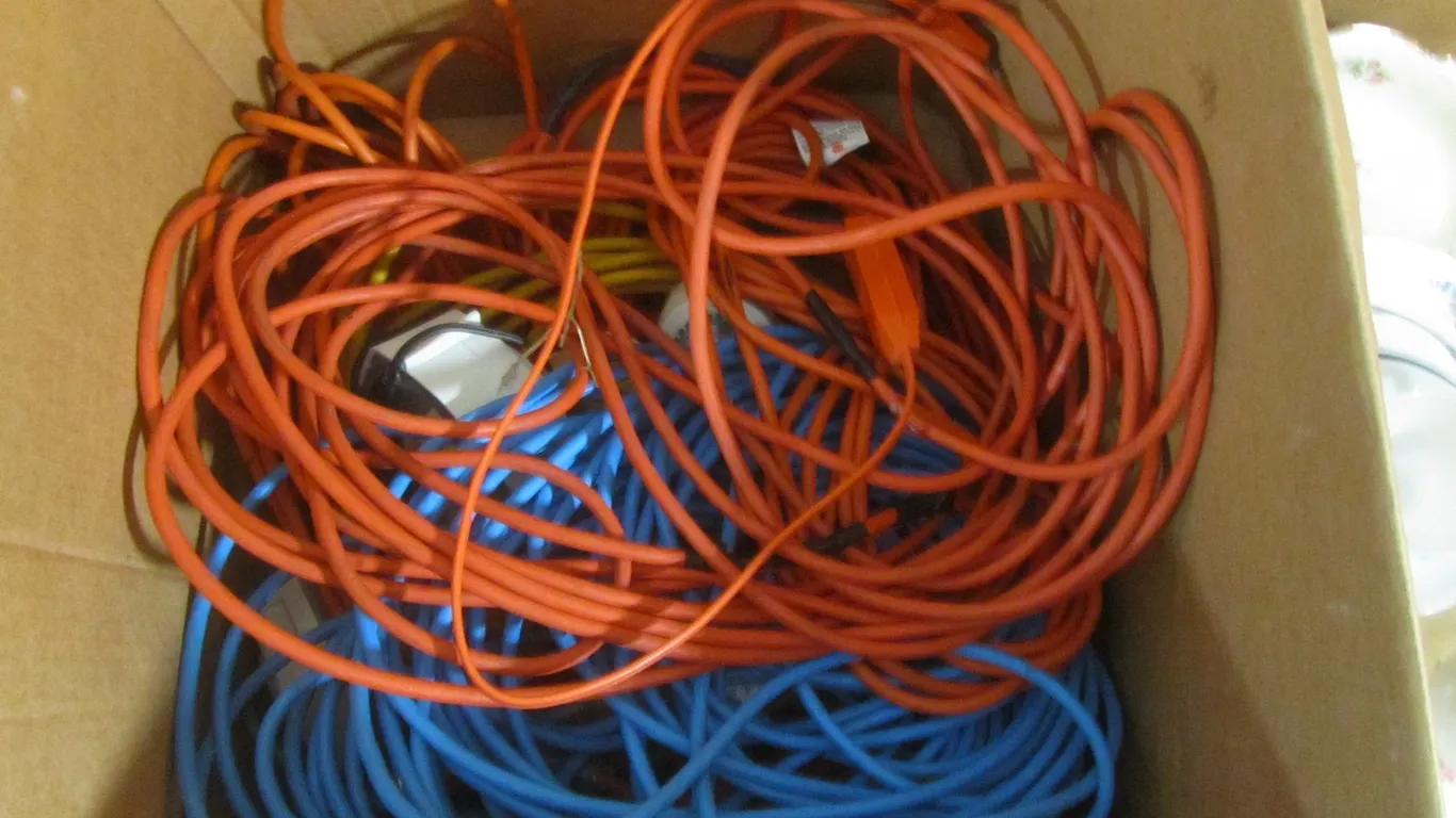 Box Full Of Assorted Extension Cords