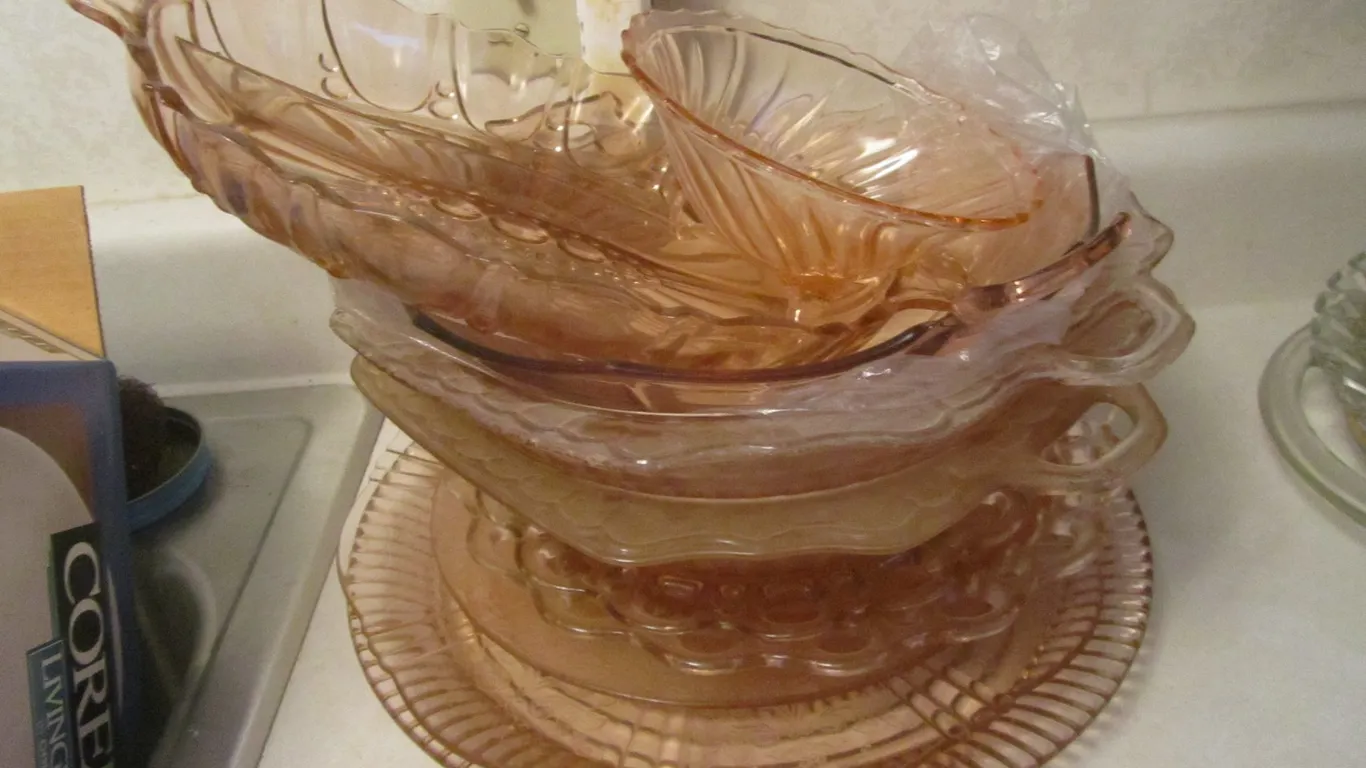 Lot Of Pink Depression Glass Dishware
