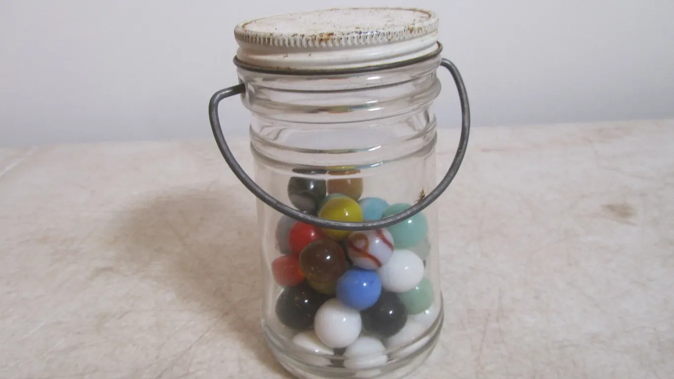 Lot Of Vintage Marbles In Jar