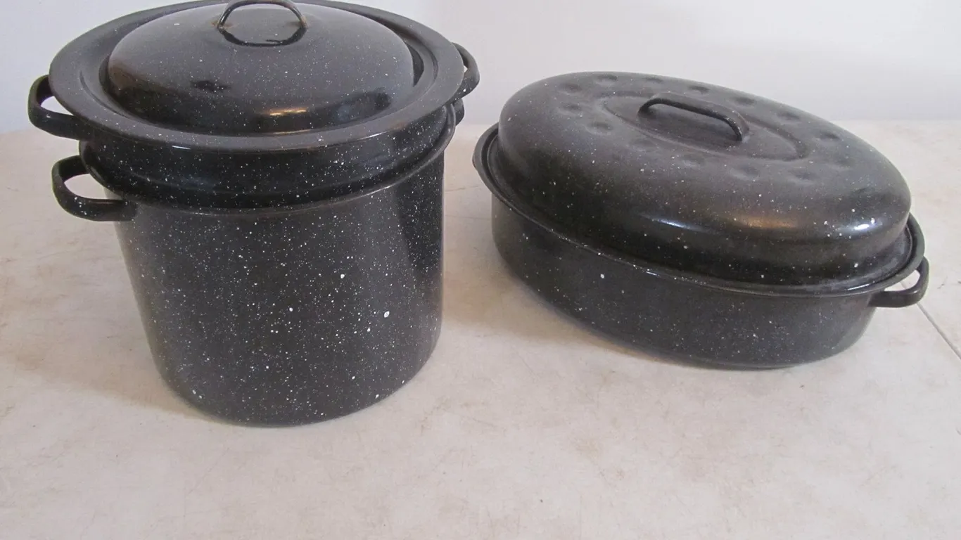 Porcelain Enamel Roasting Pan And Steam Pot