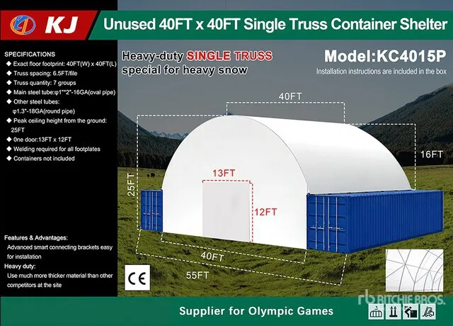 2026 KJ KC4015P 40 ft x 40 ft Single Truss Container Shelter (Unused)