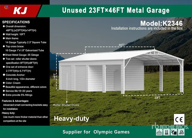 2026 KJ K2346 23 ft x 46 ft Metal Garage Storage Building (Unused)