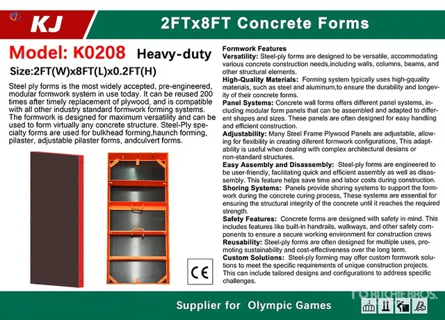 Quantity of (30) 2026 KJ K0208 2 ft x 8 ft Steel Frame Concrete Forms (Unused)
