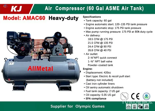 2026 KJ AMAC60 18.5 cfm Skid-Mounted 60 gal Air Compressor (Unused)