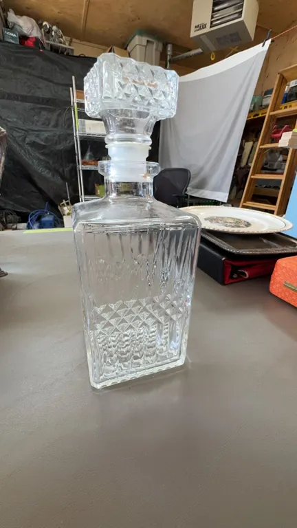 Square Patterned Glass Decanter with Stopper