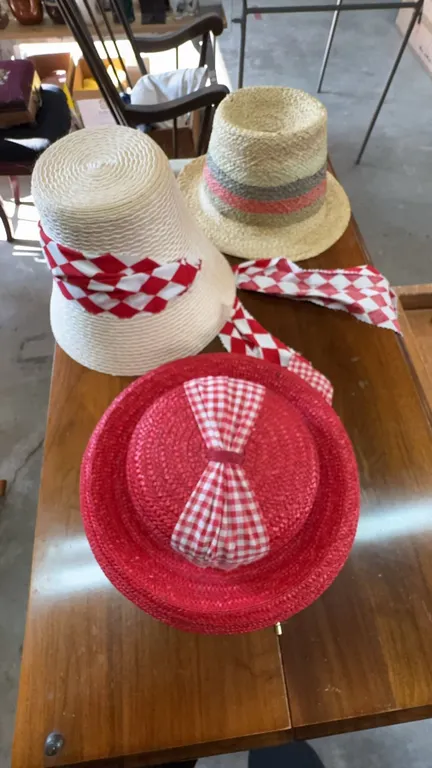 3 Italian Straw Hats with Decorative Bands