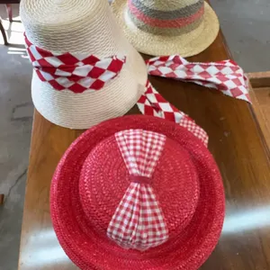 3 Italian Straw Hats with Decorative Bands