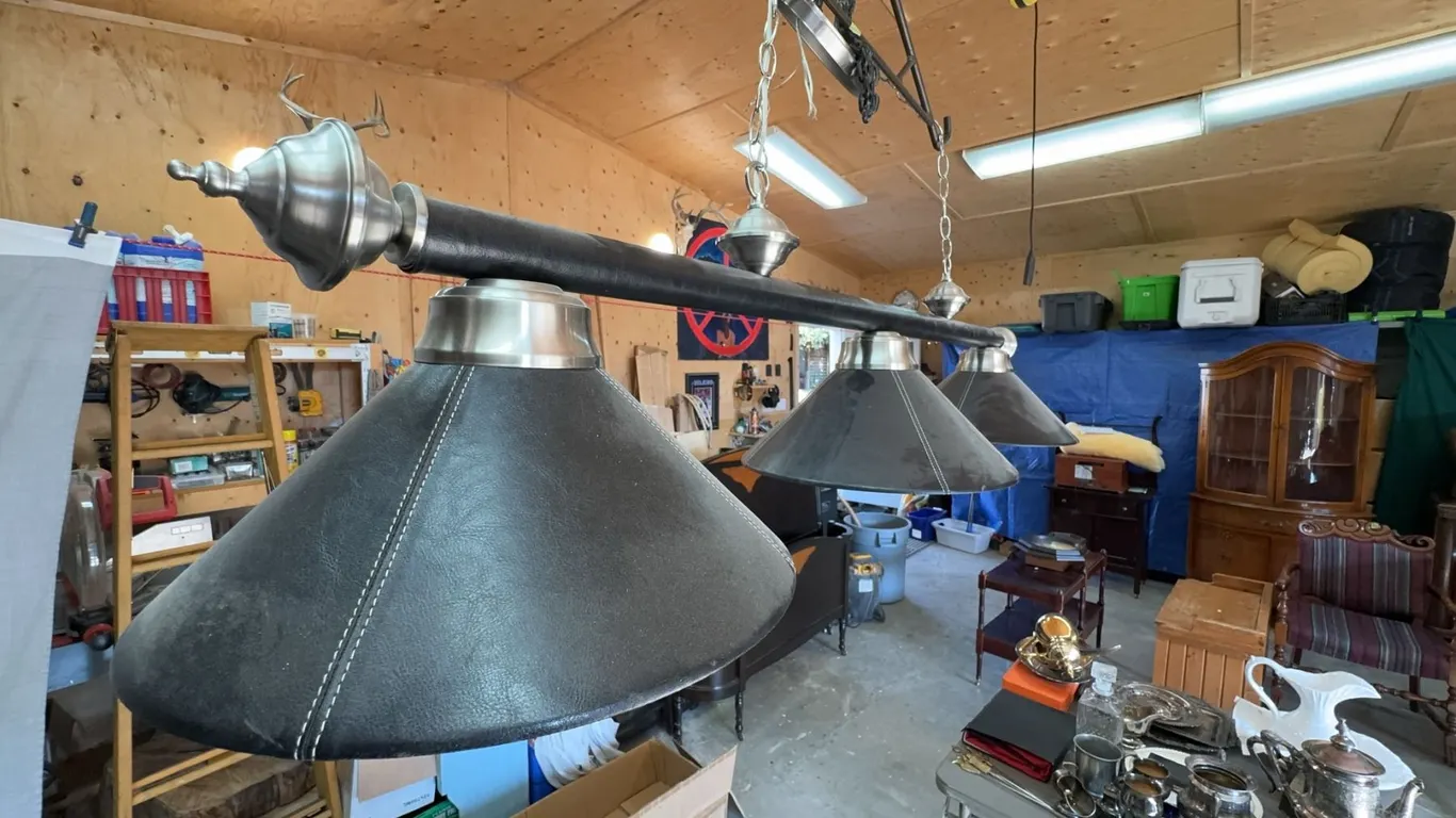 Four-Light Black Faux Leather Billiard Pool Table Hanging Pendant Lamp