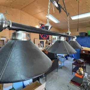 Four-Light Black Faux Leather Billiard Pool Table Hanging Pendant Lamp