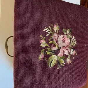 Wooden Footstool with Needlepoint Top and Storage