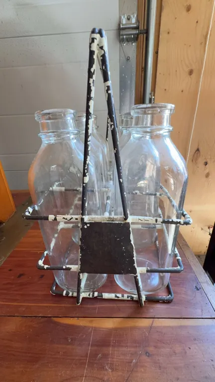 Milk Bottle Carrier with Six Glass Milk Bottles