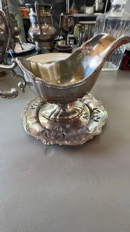 Poole Silver Co. Silver Plated Gravy Boat with Underplate