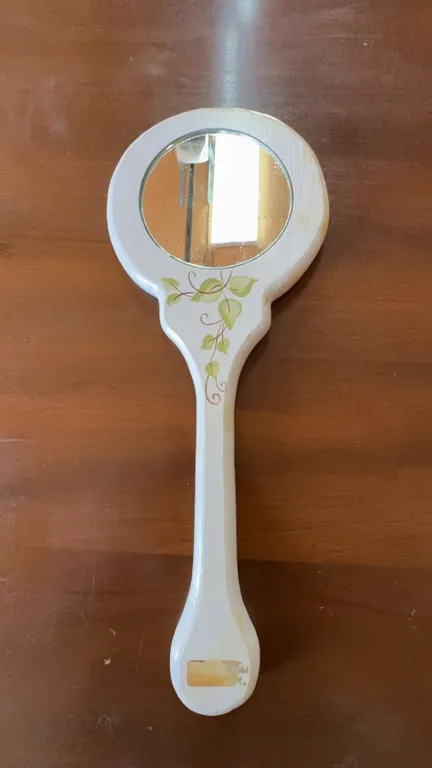 Hand-Painted Floral Wooden Hand Mirror