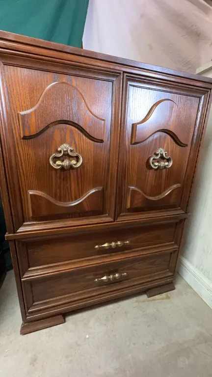Wooden Cabinet With Brass Hardware, 49"H x 36"W x 21"D