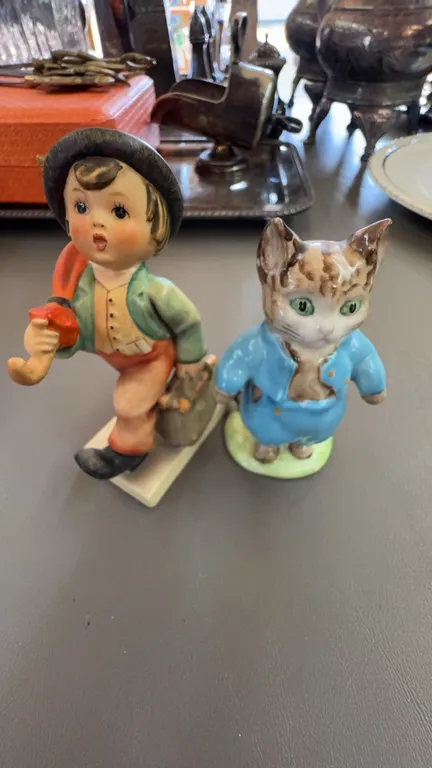 2 Figurines: W. Germany Boy and Beatrix Potter's Hill Cat