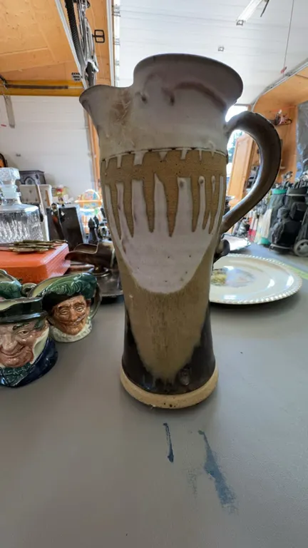 Tall Stoneware Pottery Pitcher With Handle