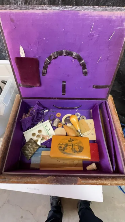 Wicker Sewing Box With Assorted Sewing Supplies