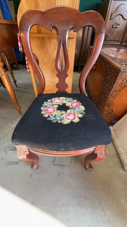 Mahogany Side Chair with Needlepoint Floral Seat
