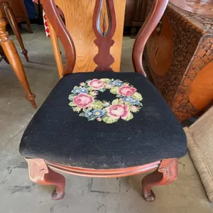 Mahogany Side Chair with Needlepoint Floral Seat