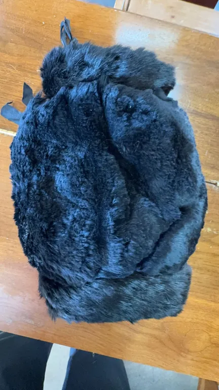Black Fur Hand Warmer Purse with Zipper Closure