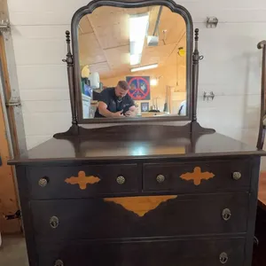 Wooden Dresser With Mirror and Brass Hardware, 43"W x 71"H x 21"D