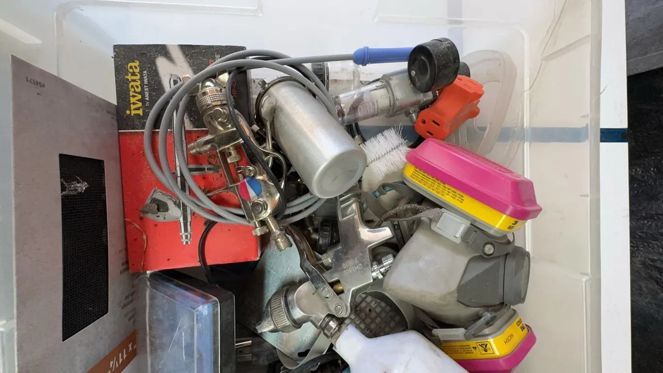 Iwata Revolution Airbrush, AS18-2 Compressor, Dremel, and Respirator Lot