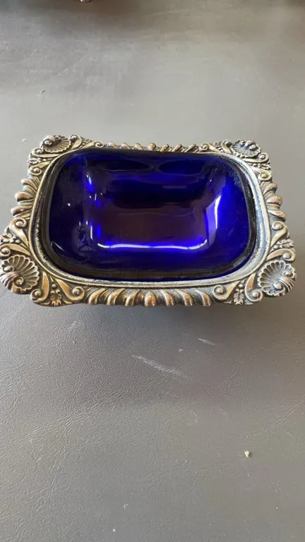 English Silver-Mounted Cobalt Glass Salt Cellar