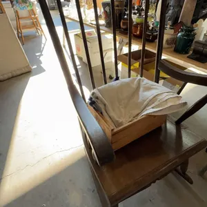Wooden Spindle-Back Rocking Chair with Floral Motif