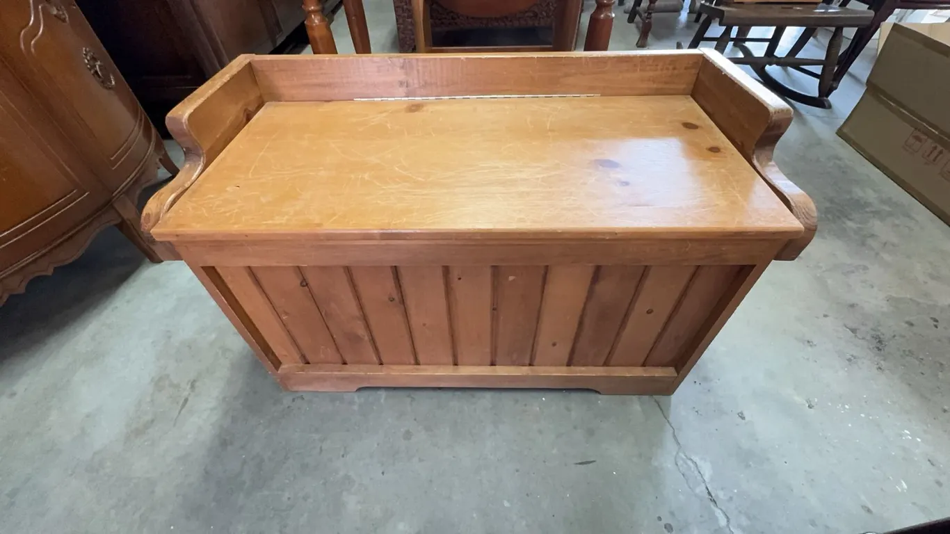Wooden Storage Chest With Hinged Lid, 34" x 16" x 18.5"