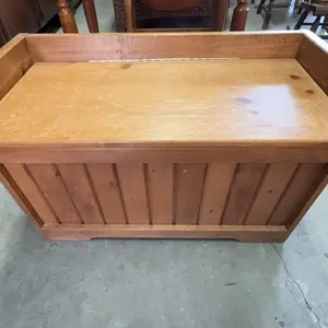 Wooden Storage Chest With Hinged Lid, 34" x 16" x 18.5"