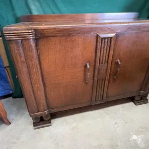 Art Deco Oak Sideboard Cabinet with Carved Details