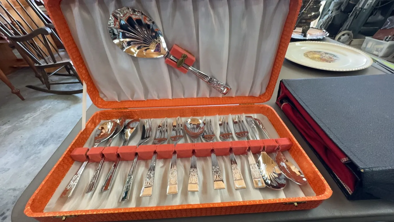 18-Piece Silver-Coloured Flatware Set with Orange Case
