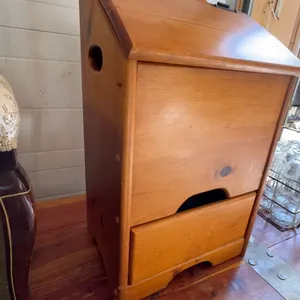 Wooden Bin with Hinged Lid and Drawer