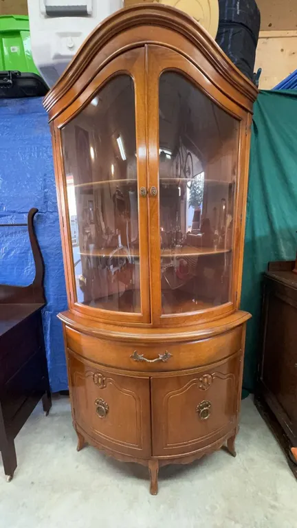 Curved Glass Wooden Corner Display Cabinet, 76"H x 38"W