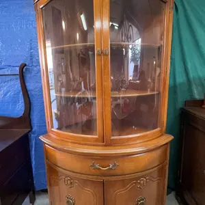 Curved Glass Wooden Corner Display Cabinet, 76"H x 38"W