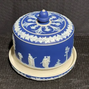 Samuel Lear 1884 Blue Jasperware Cheese Dish, Rare Piece