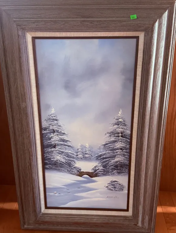 Barrister Signed Winter Landscape Oil Painting on Canvas 12x24 in