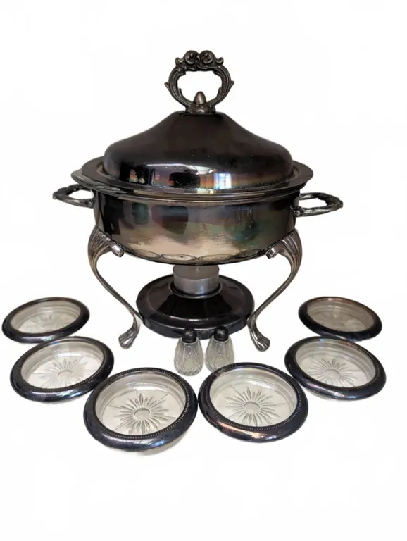 Anchor Hocking Silver-Plated Chafing Dish Set with Coasters and Shakers