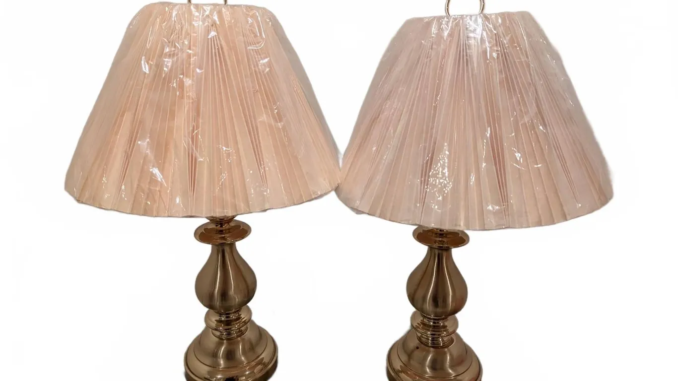 Brass Table Lamps with Pleated Shades
