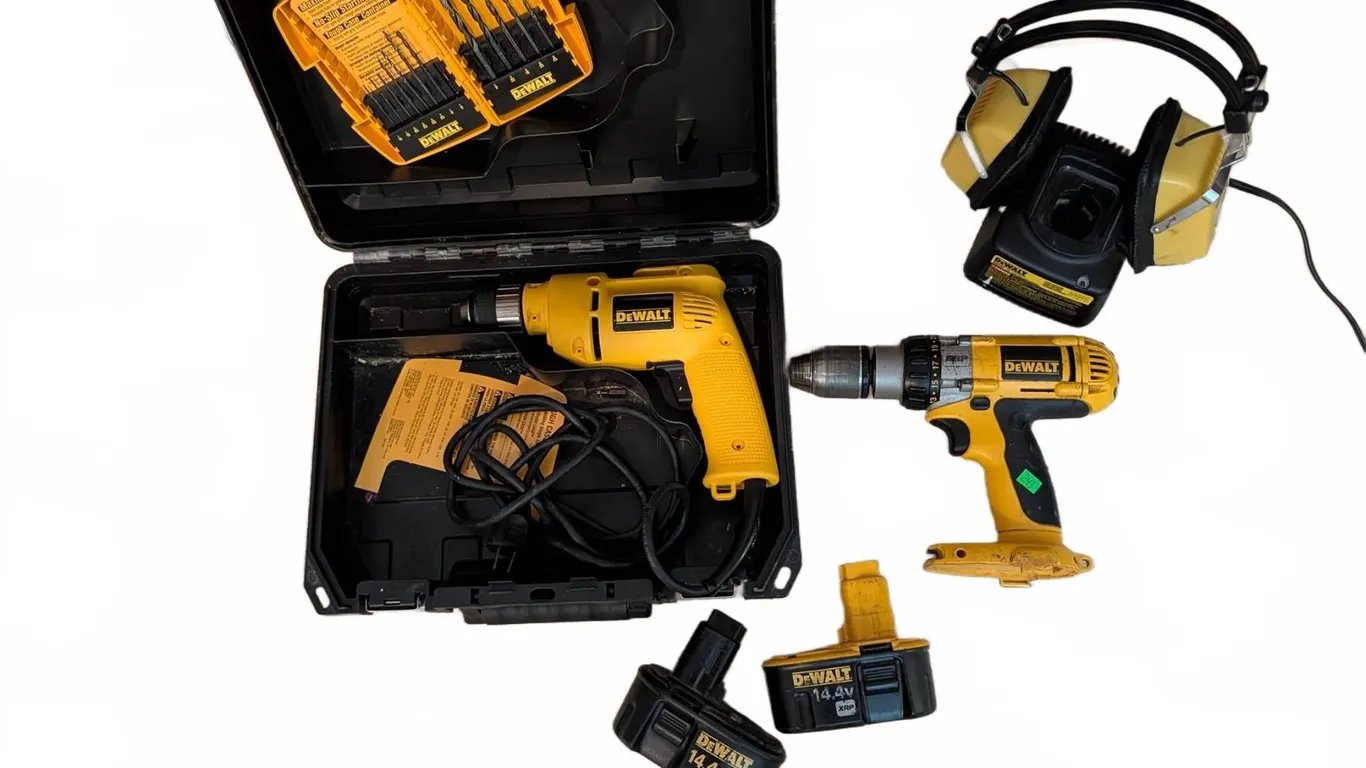 DeWalt Drill Combo: Corded Drill, 14.4V Cordless Drill, Battery Charger, and Drill Bit Set