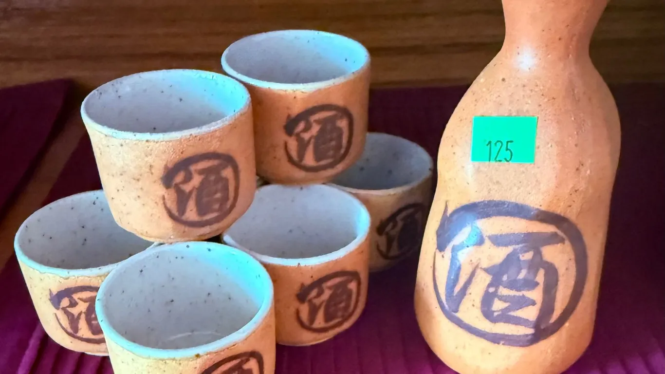 Stoneware Sake Set with Carafe and Eight Cups