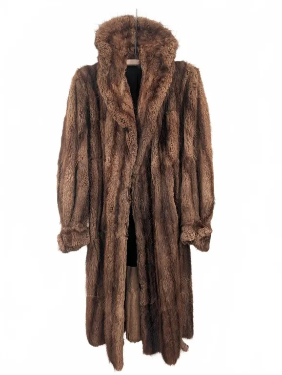 Full Length Brown Mink Fur Coat With Black Lining