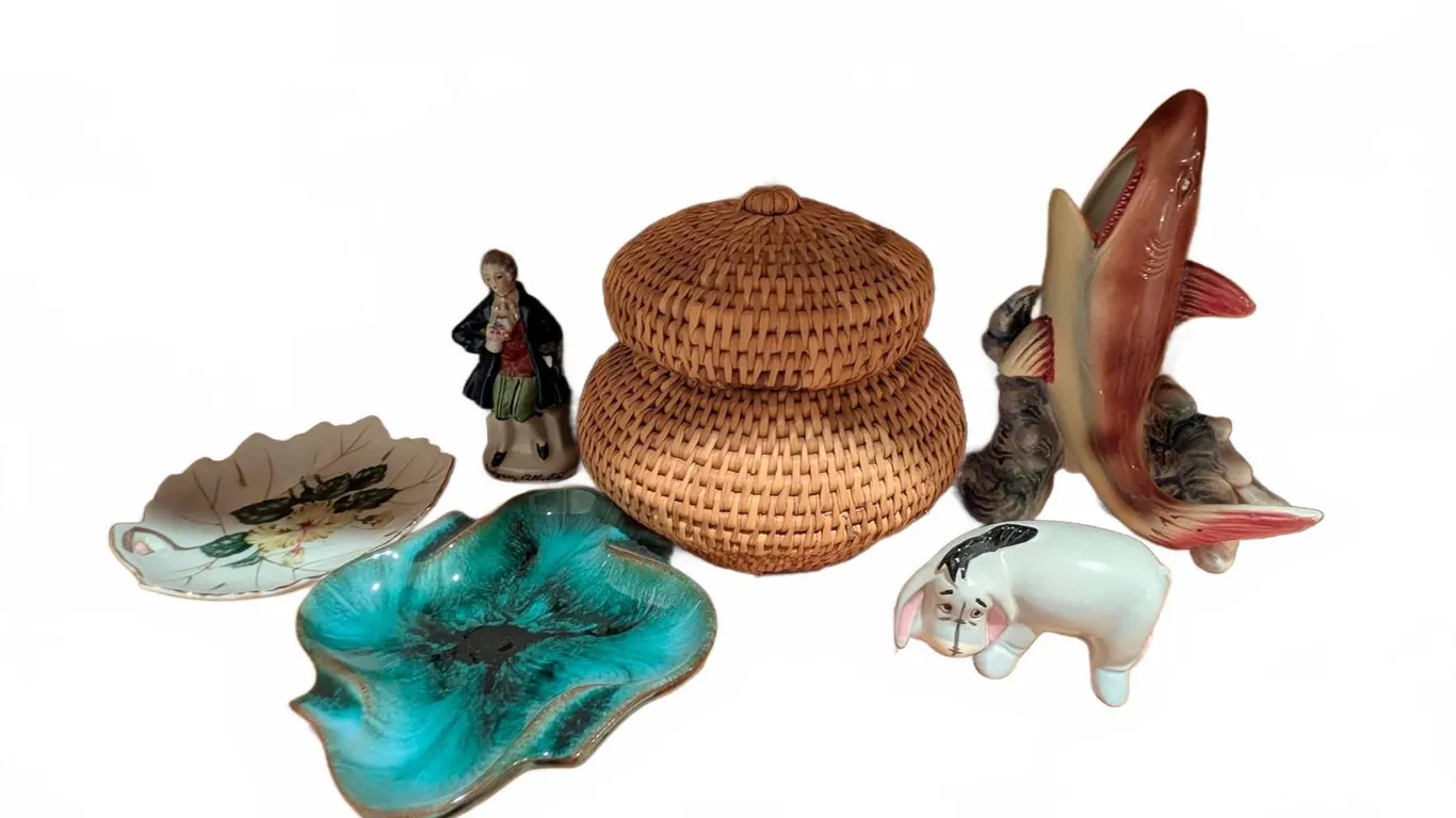 Decorative Ceramics and Woven Lidded Basket