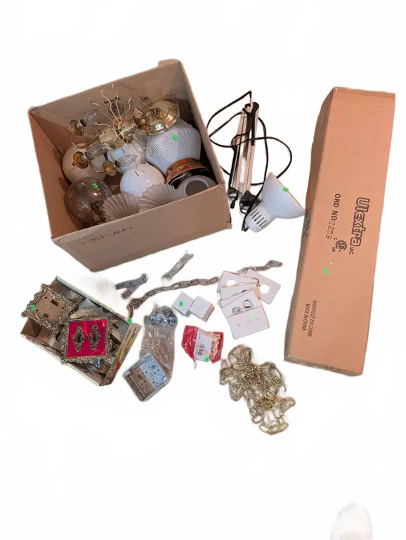 Electrical Essentials Lot Including Light Fixtures and Hardware